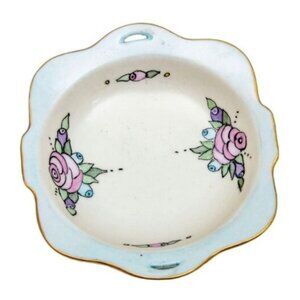 Vintage Japan Hand Painted Porcelain Floral Finger Bowl Gold Rim Cut-Out Handles